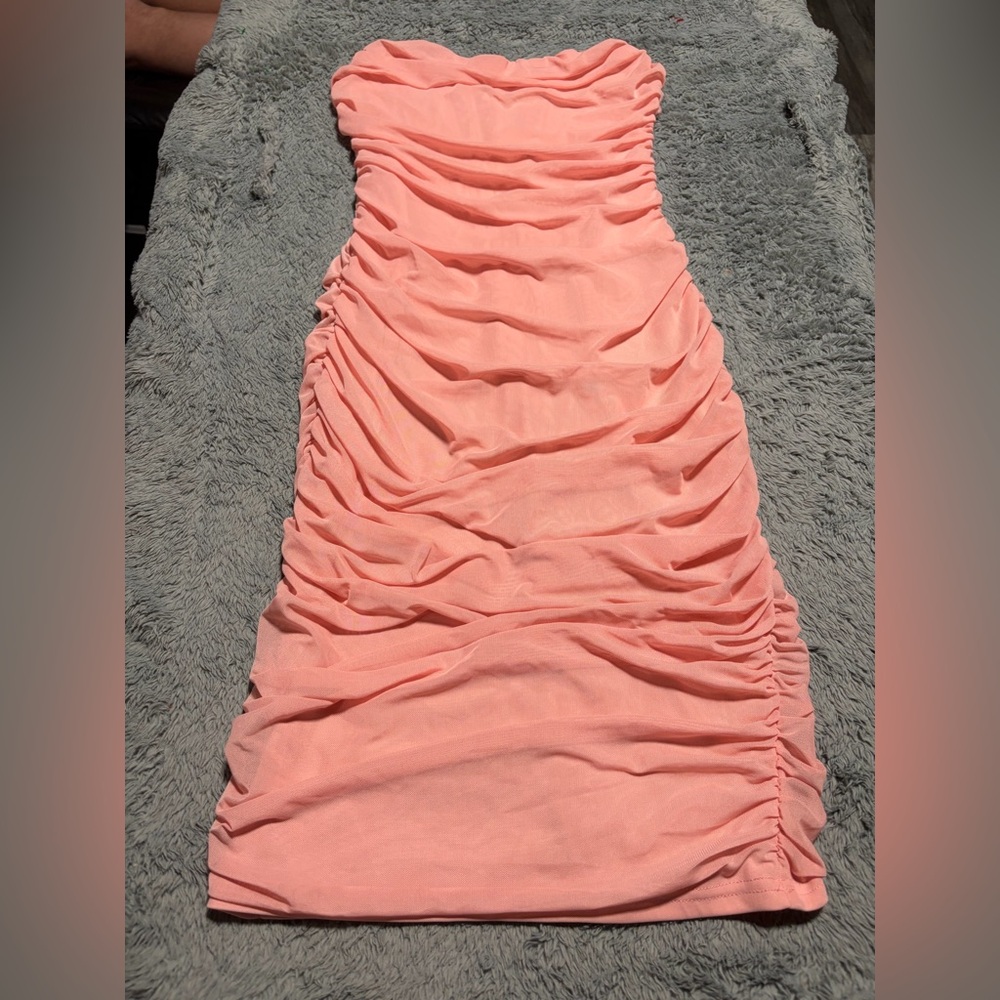 Chic Coral Ruched Maxi Dress - Picture 1 of 7